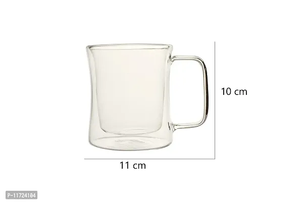 we3 Double Wall Thermal Insulated Mug for Drinking Tea,Coffee,Espresso,Juice,Wine,Latte, Cappuccino Stackable Glass Cup with Handle 400 ML Each. (23A Pack of 1)-thumb3