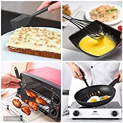 we3 Silicone Cooking Utensils Set, Kitchen Utensils Include Silicone Spatula Set, Turner, Brush, Whisk, Heat Resistant Non-Stick Cooking Tools (Black)-thumb4