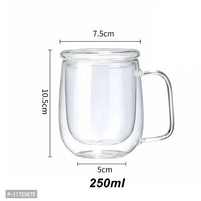 we3 Glass Coffee Mugs, Double Wall Insulated Glass Cups with Large Handle, 250ml Clear Glass Mug, Insulated Glass Tea Cup, Drinking Glass (Pack of 1)-thumb2