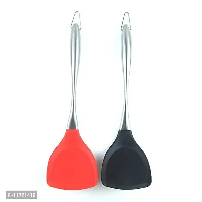 we3 Premium Silicone Wok Turner BPA Free 480F Spatula Stainless Steel Handle for Non Stick Cookware Mix Pack of 2