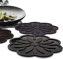 we3 Silicone Trivet Mats - Hot Pads Spoon Rest Multipurpose Trivet for Hot Dishers Heat Resistant Food Grade Silicone-Black-Set of 4-thumb1