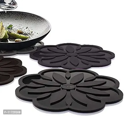 we3 Silicone Trivet Mats - Hot Pads Spoon Rest Multipurpose Trivet for Hot Dishers Heat Resistant Food Grade Silicone-Black-Set of 4-thumb2