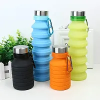 we3 Collapsible Water Bottle, 550ml Reusable Silicone Light Water Bottles for Travel Outdoor Portable Leakproof Drinking Bottles with Carabiner (Black, Pack of 1)-thumb3