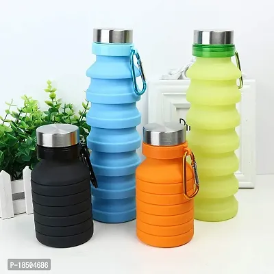 we3 Collapsible Water Bottle, 550ml Reusable Silicone Light Water Bottles for Travel Outdoor Portable Leakproof Drinking Bottles with Carabiner (Black, Pack of 1)-thumb4