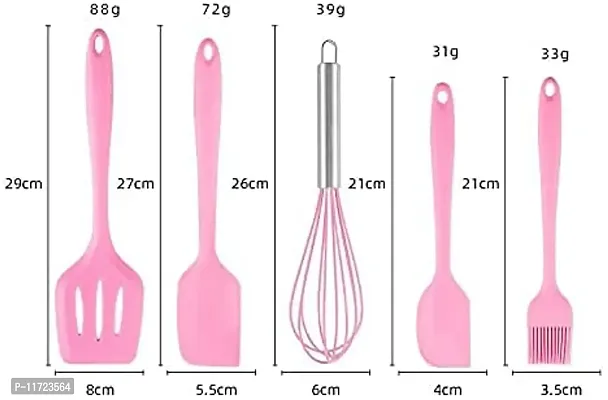 we3 Silicone Cooking Utensils Set, Kitchen Utensils Include Silicone Spatula Set, Turner, Brush, Whisk, Heat Resistant Non-Stick Cooking Tools (Pink)-thumb2