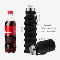 we3 Collapsible Water Bottle, 550ml Reusable Silicone Light Water Bottles for Travel Outdoor Portable Leakproof Drinking Bottles with Carabiner (Black, Pack of 1)-thumb1