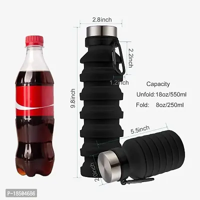 we3 Collapsible Water Bottle, 550ml Reusable Silicone Light Water Bottles for Travel Outdoor Portable Leakproof Drinking Bottles with Carabiner (Black, Pack of 1)-thumb2