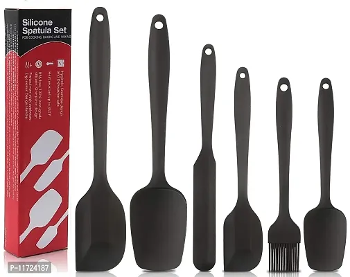 we3 Silicone Spatula,6 Piece Non-Scratch Heat Resistant Silicone Spatula with Stainless Steel Core,Non Stick and Good Grips Spatulas for Cooking,Baking and Mixing (Black)