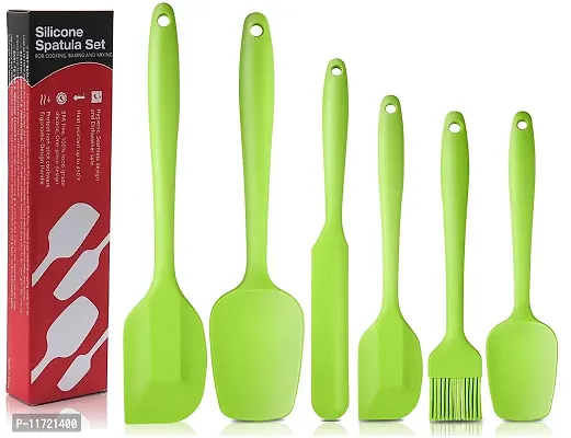 we3 Silicone Spatula,6 Piece Non-Scratch Heat Resistant Silicone Spatula with Stainless Steel Core,Non Stick and Good Grips Spatulas for Cooking,Baking and Mixing (Green)-thumb0