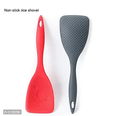 we3 Silicone Rice Paddle Rice Potato Food Service Spoon Heat-Resistant Rice Spatula Non-Stick Rice Spoon Rice Scoop Kitchen Utensils for Rice Mashed Potato (Pack of 2, Red)-thumb4