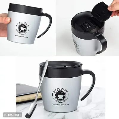 we3 Travel Coffee Mug with Handle 350ml Insulated Coffee Cup Stainless Steel Coffee Tumbler Reusable with Lid and Steel Spoon 1 Piece(White)-thumb4