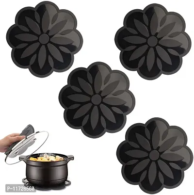 we3 Silicone Trivet Mats - Hot Pads Spoon Rest Multipurpose Trivet for Hot Dishers Heat Resistant Food Grade Silicone-Black-Set of 4-thumb5