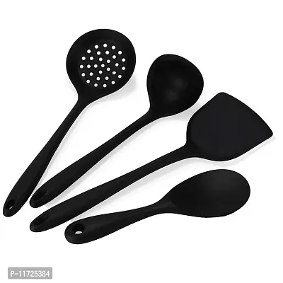 we3 Silicone Spatula Set of 4 Versatile Tools Cooking, Baking and Mixing Non-Stick & Heat Resistant (Black)