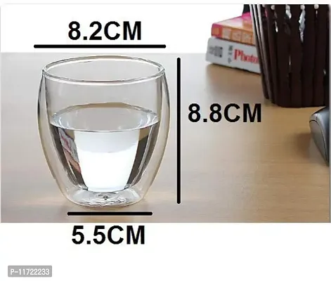 we3 Double Wall Thermal Insulated Glass Cup for Drinking Tea, Coffee, Espresso, Juice, Wine, Latte, Cappuccino, 250 ml Each-thumb4