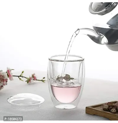 we3 Glass Tea And Coffee Cup Mug With Lid And Tea Infuser - 3 Pieces, Clear, 350 ml-thumb3