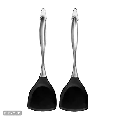 we3 Premium Silicone Wok Turner BPA Free 480F Spatula Stainless Steel Handle for Non Stick Cookware Black Pack of 1