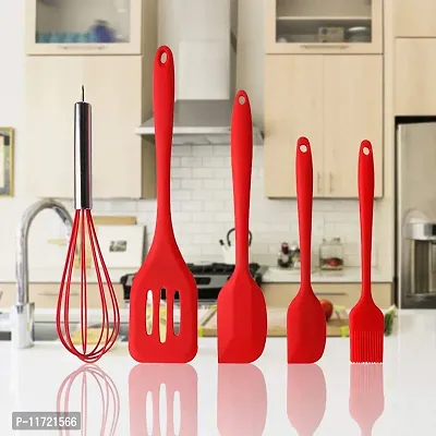 we3 Silicone Cooking Utensils Set, Kitchen Utensils Include Silicone Spatula Set, Turner, Brush, Whisk, Heat Resistant Non-Stick Cooking Tools (Red)-thumb5