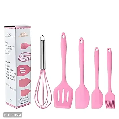 we3 Silicone Cooking Utensils Set, Kitchen Utensils Include Silicone Spatula Set, Turner, Brush, Whisk, Heat Resistant Non-Stick Cooking Tools (Pink)