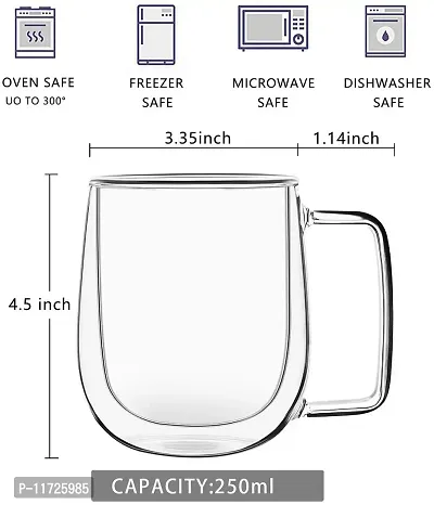 we3 Double Wall Glass Coffee Mugs 8 oz, 250ML Glass Insulated Coffee Mugs, Glass Coffee Mugs for Americano, Latte, Beverage, Cappuccino, Espresso (Pack of 1)-thumb2