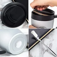 we3 Travel Coffee Mug with Handle 350ml Insulated Coffee Cup Stainless Steel Coffee Tumbler Reusable with Lid and Steel Spoon 1 Piece(White)-thumb2