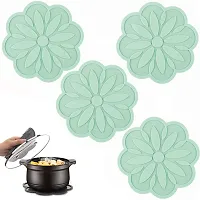 we3 Silicone Trivet Mats - Hot Pads Spoon Rest Multipurpose Trivet for Hot Dishers Heat Resistant Food Grade Silicone-Green-Set of 4-thumb1