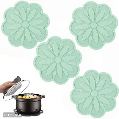 we3 Silicone Trivet Mats - Hot Pads Spoon Rest Multipurpose Trivet for Hot Dishers Heat Resistant Food Grade Silicone-Green-Set of 4-thumb2