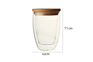 we3 Double Wall Thermal Insulated Mug for Drinking Tea,Coffee,Espresso,Juice,Wine,Latte, Cappuccino Stackable Glass Cup with Bamboo Lid 350 ML Each. (7A Pack of 1)-thumb1