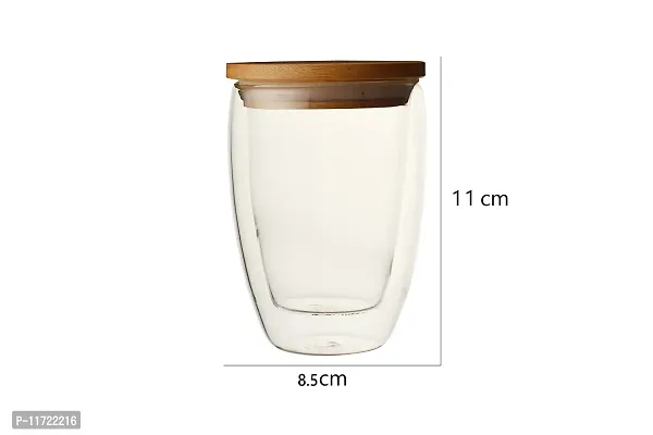 we3 Double Wall Thermal Insulated Mug for Drinking Tea,Coffee,Espresso,Juice,Wine,Latte, Cappuccino Stackable Glass Cup with Bamboo Lid 350 ML Each. (7A Pack of 1)-thumb2