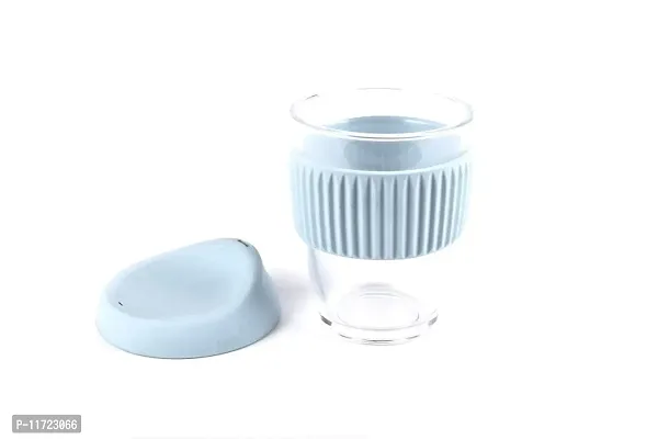 we3 Glass Tumbler to Go, Reusable Coffee & Tea Cup, Insulated, Clear Travel Mug with Anti-Splash Silicone Lid and Non-Slip Sleeve, 300ml Blue Pack of 1-thumb3