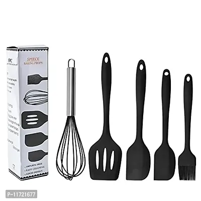 we3 Silicone Cooking Utensils Set, Kitchen Utensils Include Silicone Spatula Set, Turner, Brush, Whisk, Heat Resistant Non-Stick Cooking Tools (Black)