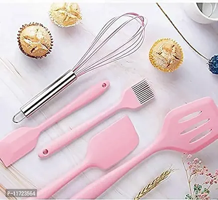 we3 Silicone Cooking Utensils Set, Kitchen Utensils Include Silicone Spatula Set, Turner, Brush, Whisk, Heat Resistant Non-Stick Cooking Tools (Pink)-thumb3