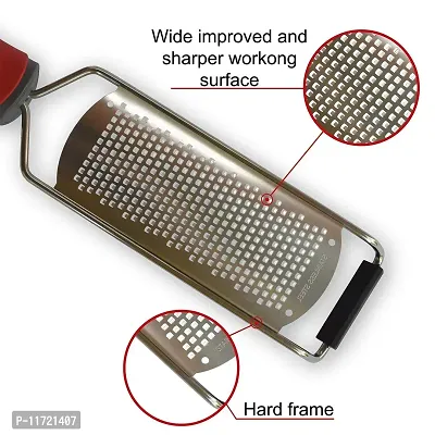 we3 Cheese Grater - Lemon Zester Grater - Stainless Steel Hand Grater for Kitchen - Easy for Parmesan Citrus Ginger Cheese Chocolate Lemon - Red-thumb5