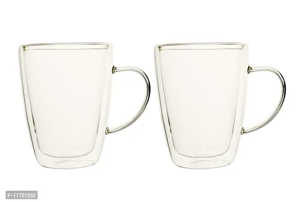 we3 Glass Coffee Mugs(350 ml) Double Wall Clear Coffee Cappuccino Cups with Handles, Large Size Tea Mugs for Beverages,Latte,Beer (27A Pack of 1)-thumb5