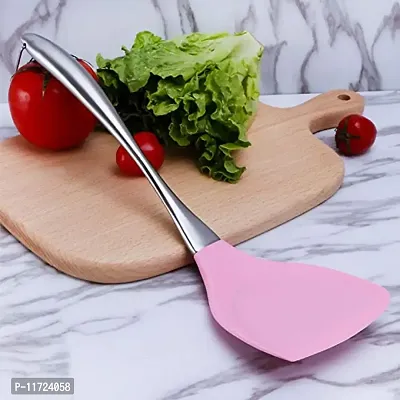 we3 Non-Stick Silicone Spatula - 500�F(260�C) Heat Resistant Seamless SIliconeSpatulas with Stainless Steel Core Kitchen Utensils for Cooking|35.5cm L & 10.2cm W Steel Spatula| (Pink)