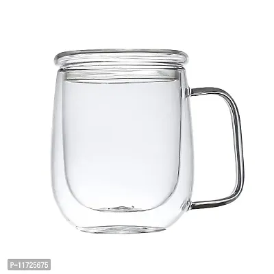 we3 Glass Coffee Mugs, Double Wall Insulated Glass Cups with Large Handle, 250ml Clear Glass Mug, Insulated Glass Tea Cup, Drinking Glass (Pack of 1)