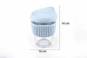 we3 Glass Tumbler to Go, Reusable Coffee & Tea Cup, Insulated, Clear Travel Mug with Anti-Splash Silicone Lid and Non-Slip Sleeve, 300ml Blue Pack of 1-thumb1