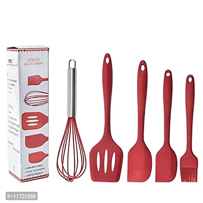 we3 Silicone Cooking Utensils Set, Kitchen Utensils Include Silicone Spatula Set, Turner, Brush, Whisk, Heat Resistant Non-Stick Cooking Tools (Red)