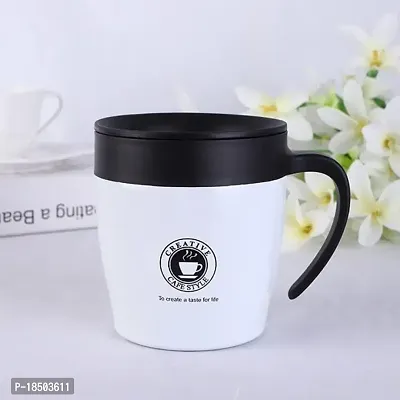 we3 Travel Coffee Mug with Handle 350ml Insulated Coffee Cup Stainless Steel Coffee Tumbler Reusable with Lid and Steel Spoon 1 Piece(White)-thumb2