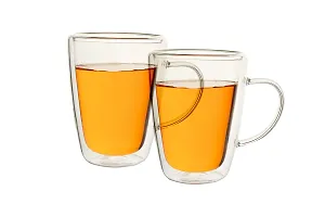 we3 Glass Coffee Mugs(350 ml) Double Wall Clear Coffee Cappuccino Cups with Handles, Large Size Tea Mugs for Beverages,Latte,Beer (27A Pack of 1)-thumb3