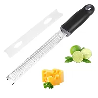 we3 Lemon Zester  Cheese Grater - Razor Sharp Stainless Steel Grater for Parmesan Cheese, Potato, Ginger, Garlic, Nutmeg, Chocolate, Vegetables, Fruits - Safety Cover Long- Black-thumb1