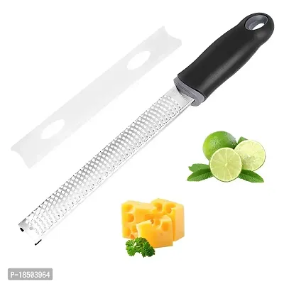 we3 Lemon Zester  Cheese Grater - Razor Sharp Stainless Steel Grater for Parmesan Cheese, Potato, Ginger, Garlic, Nutmeg, Chocolate, Vegetables, Fruits - Safety Cover Long- Black-thumb2