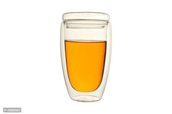 we3 Glass Tea and Coffee Cup Mug with Lid and Tea Infuser - 3 Pieces, Clear, 350 ml (18A Pack of 1)