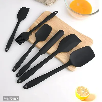 we3 Silicone Spatula,6 Piece Non-Scratch Heat Resistant Silicone Spatula with Stainless Steel Core,Non Stick and Good Grips Spatulas for Cooking,Baking and Mixing (Black)-thumb4