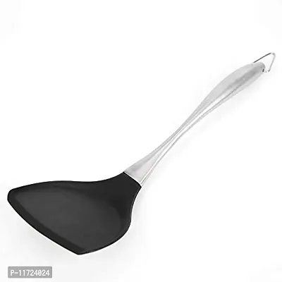 we3 Non-Stick Silicone Spatula - 500?F(260?C) Heat Resistant Seamless SIliconeSpatulas with Stainless Steel Core Kitchen Utensils for Cooking|35.5cm L & 10.2cm W Steel Spatula Black| (Black)-thumb0