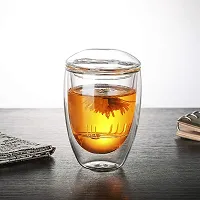 we3 Tea Cup Heat Resistant Double Layer Glass Crystal Clear Borosilicate with Infuser  Lid,Tea Mug,350ml-thumb3