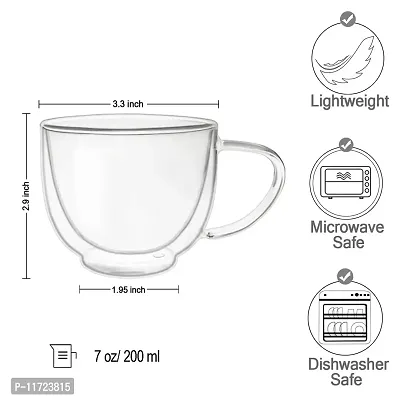 we3 Cappuccino Glass Mugs 200ml, Clear Coffee Mug Set Espresso Mug Cups,Double Wall Insulated Glass Mug with Handles (Pack of 1)-thumb2