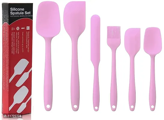 we3 Silicone Spatula,6 Piece Non-Scratch Heat Resistant Silicone Spatula with Stainless Steel Core,Non Stick and Good Grips Spatulas for Cooking,Baking and Mixing (Pink)