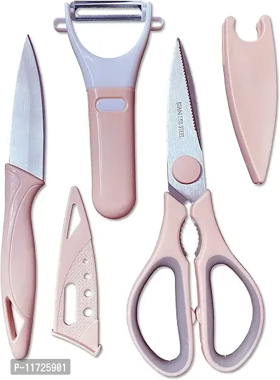 we3 Kitchen Knife Set 3pcs paring Knife Multi-Purpose Scissor and Peeler Sharp Kitchen Cutting Knives Set for Slicing, Paring and Cooking Chef Kitchen Knives Set?Pink?