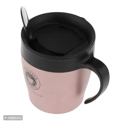 we3 Travel Coffee Mug with Handle 350ml Insulated Coffee Cup Stainless Steel Coffee Tumbler Reusable with Lid and Steel Spoon 1 Piece(Pink)-thumb2