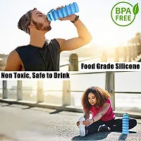 we3 BPA-Free Food-Grade Silicone Collapsible Reusable Portable Foldable Leak Proof Water Bottle for Travel Camping Hiking Gym Sports (18oz, Blue, Pack of 1 Bottle)-thumb1